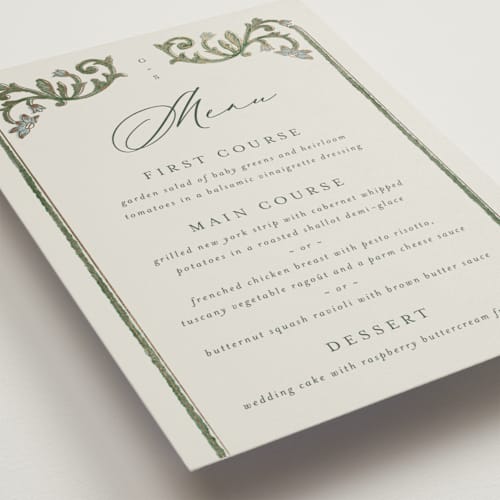 This is a bluebell menu cards with foil pressed by Jen Owens called grandeur printing on signature in 5x7