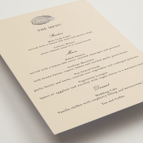 This is a sand menu cards with foil pressed by Jennifer Lew called cove printing on signature in 5x7