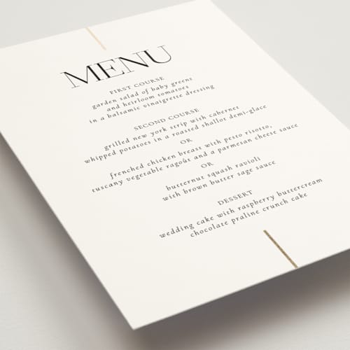 This is a spun sugar menu cards with foil pressed by Jessica Williams called aligned printing on signature in 5x7