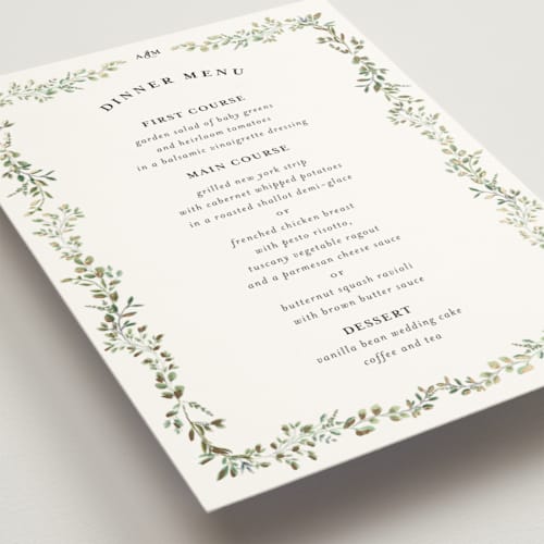 This is a mojito menu cards with foil pressed by Susan Moyal called monogramed arch printing on signature in standard