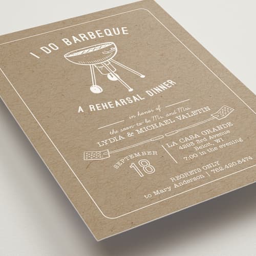 This is a kraft rehearsal dinner invitations with standard by Lani Kai Peterson called i do bbq printing on signature in standard
