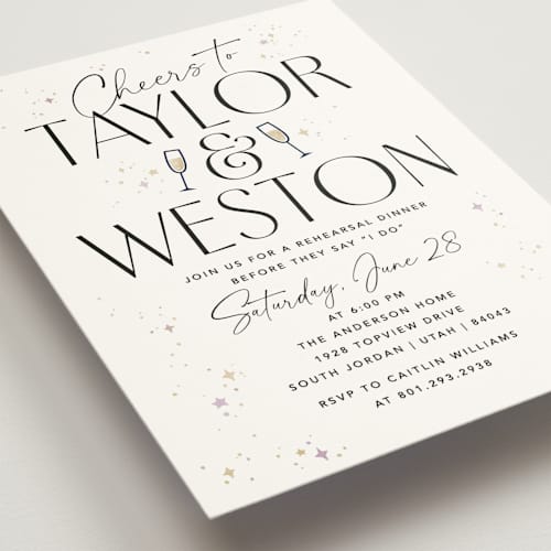 This is a cotton rehearsal dinner invitations with standard by Robert and Stella called the happy couple printing on signature in standard