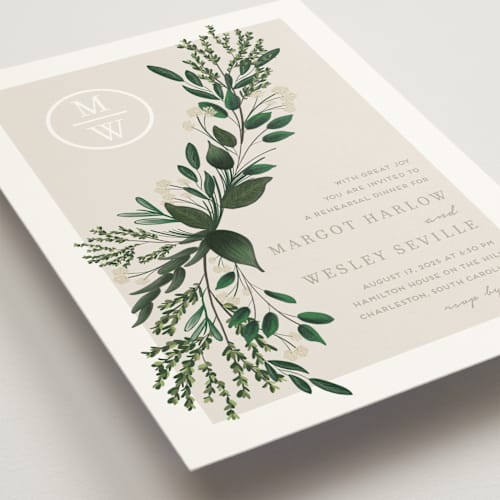 This is a cypress rehearsal dinner invitations with standard by Kaydi Bishop called watermark printing on signature in standard