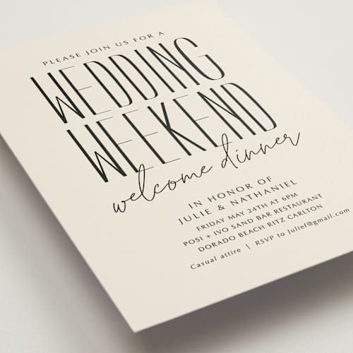 This is a sand rehearsal dinner invitations with standard by Inkblot Design called classic welcome printing on signature in standard