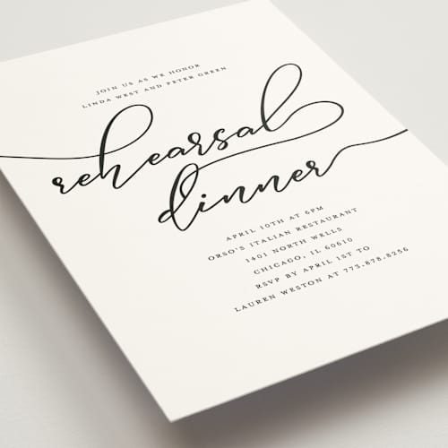 This is a spring rehearsal dinner invitations with standard by Laura Hamm called elegant printing on signature in standard