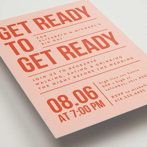 This is a hibiscus rehearsal dinner invitations with standard by Heather Schertzer called get ready to get ready printing on signature in standard