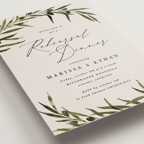 This is a creme rehearsal dinner invitations with standard by Kate Ahn called olivier printing on signature in standard