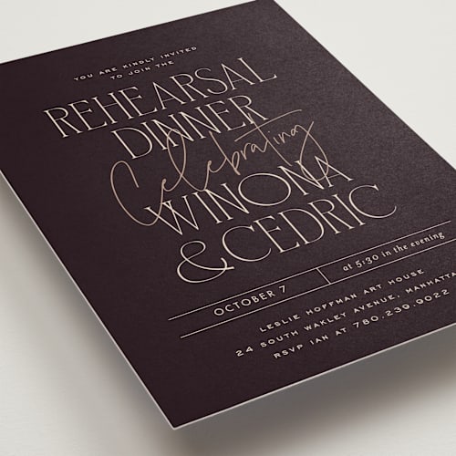 This is a onyx rehearsal dinner invitations with standard by chocomocacino called chourico printing on signature in standard