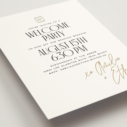 This is a marble rehearsal dinner invitations with standard by Owl and Toad called polished printing on signature in standard