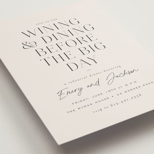 This is a linen rehearsal dinner invitations with standard by Sara Hicks Malone called wine & dine printing on signature in standard