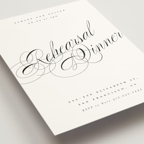 This is a onyx rehearsal dinner invitations with standard by Hudson meet Rose called forever printing on signature in standard