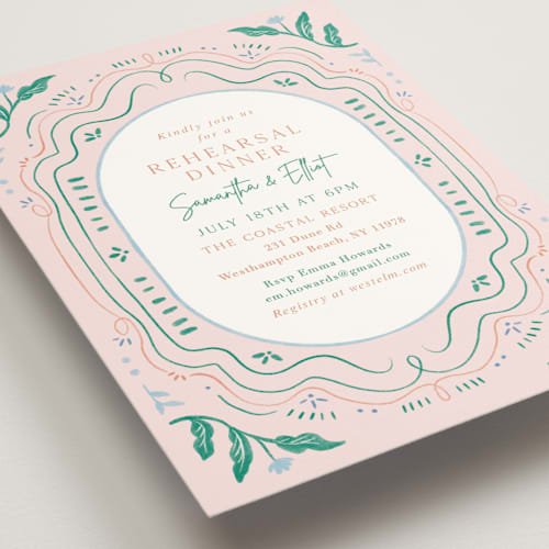 This is a blush rehearsal dinner invitations with standard by Elly called delight printing on signature in standard