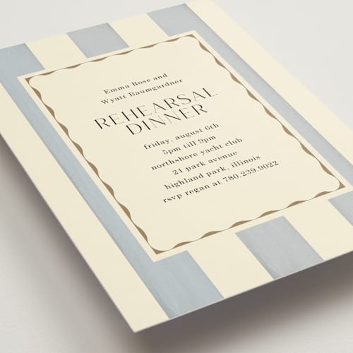 This is a champagne rehearsal dinner invitations with standard by Baumbirdy called tailored frame printing on signature in standard