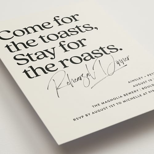This is a cloud rehearsal dinner invitations with standard by Jackie Crawford called stay for cake printing on signature in standard