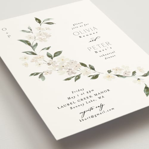 This is a porcelain rehearsal dinner invitations with standard by Itsy Belle Studio called sweeping vine printing on signature in standard