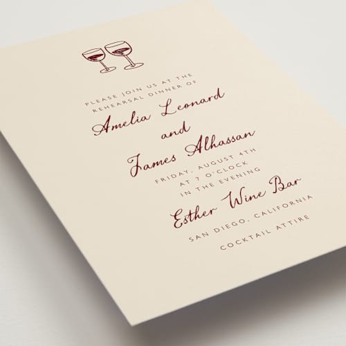 This is a chardonnay rehearsal dinner invitations with standard by Katharine Watson called winery printing on signature in standard