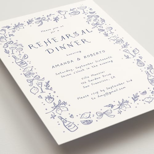 This is a azure rehearsal dinner invitations with standard by frau brandt called bridal border printing on signature in standard
