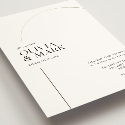 This is a snow rehearsal dinner invitations with foil pressed by Pati Cascino called the arch printing on signature in standard