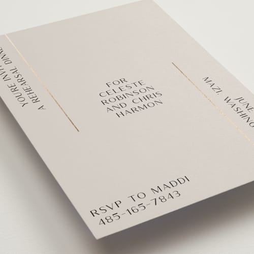 This is a taupe rehearsal dinner invitations with foil pressed by Gwen Bedat called modern day printing on signature in standard