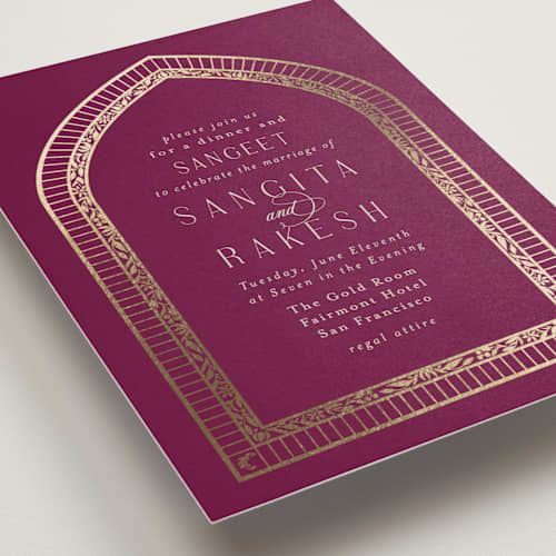 This is a garnet foil stamped wedding invitations with foil pressed by Chris Griffith called amber palace printing on signature in standard