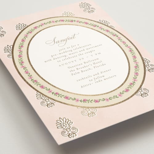 This is a shubh foil stamped wedding invitations with foil pressed by Creo Study called amalgamation printing on signature in standard