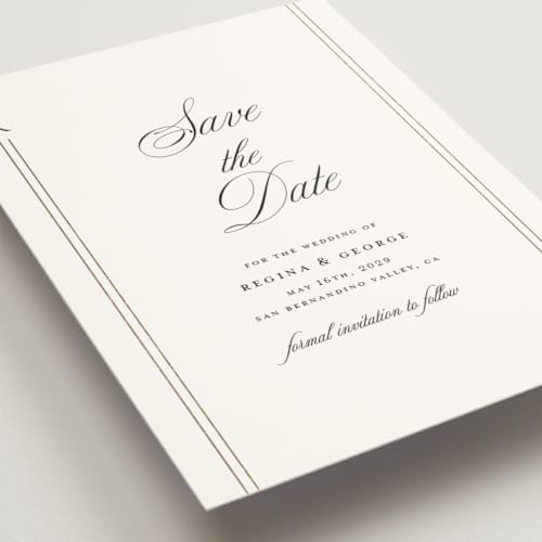 This is a quartz foil stamped save the date cards with foil pressed by Jelena Vuletic called elencourt printing on signature in standard