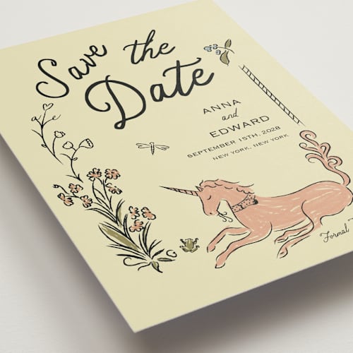 This is a oat save the date with standard by Helena Vitto called love rests in a garden printing on signature in standard
