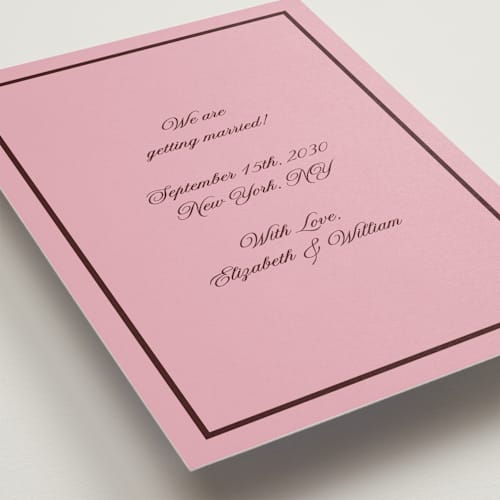 This is a pink moon save the date with standard by Helena Vitto called angelene printing on signature in standard