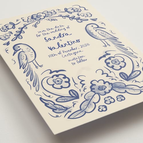 This is a marseille blue save the date with standard by Ani Somi called santa catalina printing on signature in standard