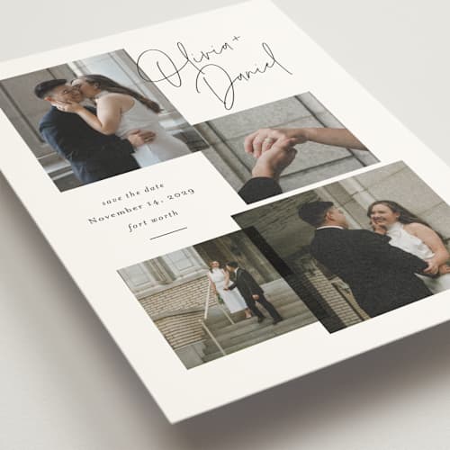 This is a licorice save the date with standard by Jessica Williams called collected gallery printing on signature in standard