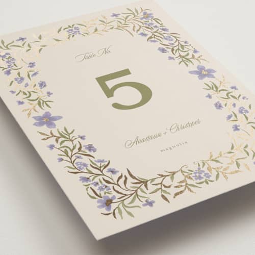 This is a heather table numbers with foil pressed by Vera Lim called fairytale.. printing on doublethick in standard