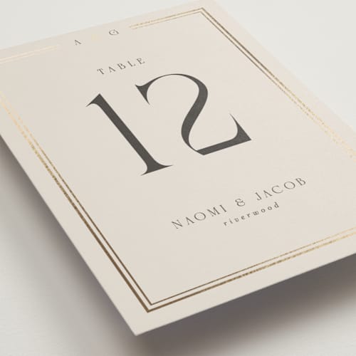 This is a champagne table numbers with foil pressed by Nicole Walsh called grace printing on doublethick in standard