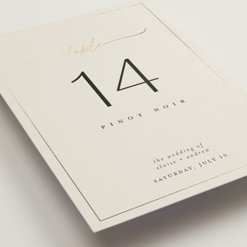 This is a linen table numbers with foil pressed by Pippa Shaw called silk printing on doublethick in standard