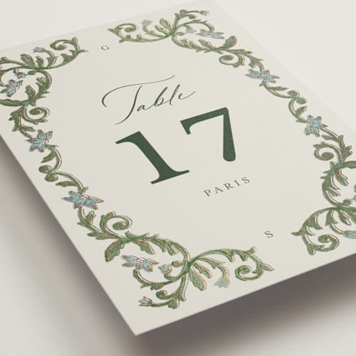 This is a bluebell table numbers with foil pressed by Jen Owens called grandeur printing on doublethick in standard