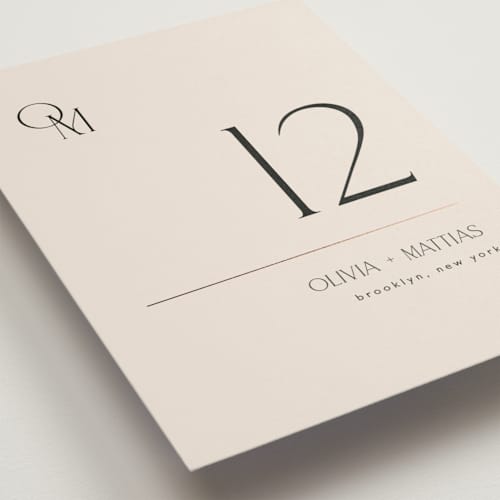 This is a linen table numbers with foil pressed by Kelly Schmidt called modern corner printing on doublethick in standard