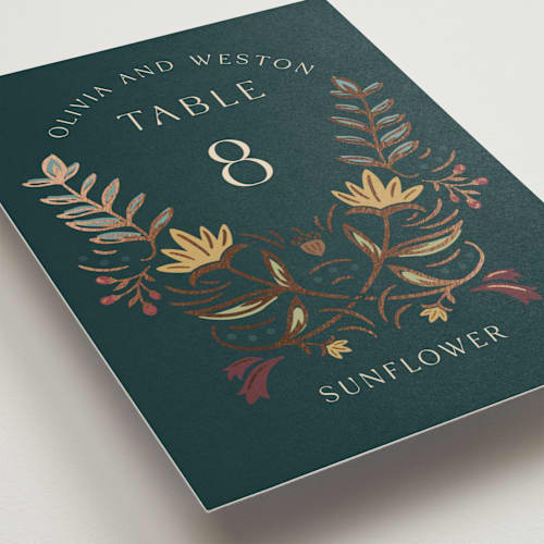 This is a deep sea table numbers with foil pressed by Erin German called autumnal arch printing on doublethick in standard
