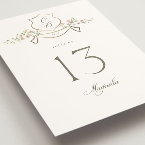 This is a blush table numbers with foil pressed by Everett Paper Goods called posy printing on doublethick in standard