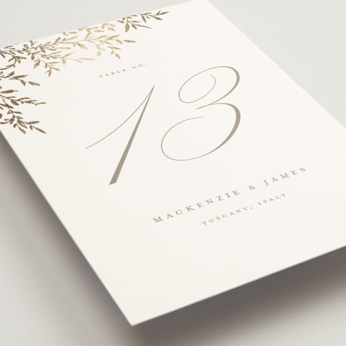 This is a chantilly table numbers with foil pressed by Wildfield Paper Co called romantic wreath printing on doublethick in standard