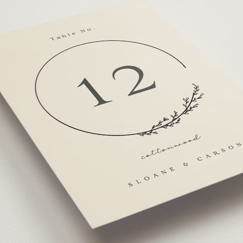 This is a almond table numbers with foil pressed by Brianne Larsen called branched printing on doublethick in standard