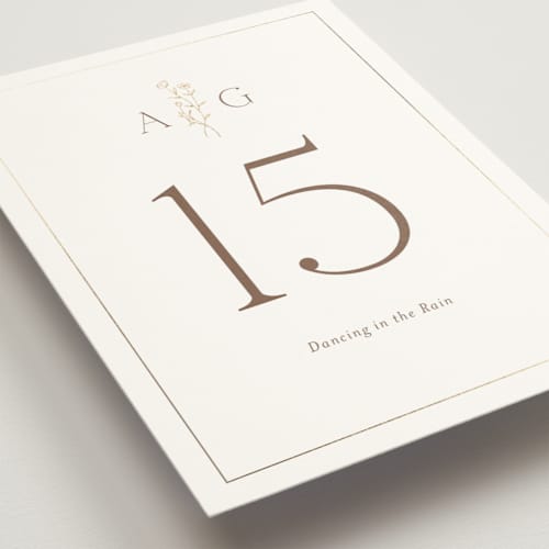 This is a chiffon table numbers with foil pressed by chocomocacino called kouignette printing on doublethick in standard