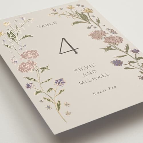 This is a petal table numbers with foil pressed by Nicoletta Savod called parisian garden printing on doublethick in standard