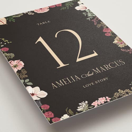 This is a blush table numbers with foil pressed by Susan Moyal called flouriishing printing on doublethick in standard