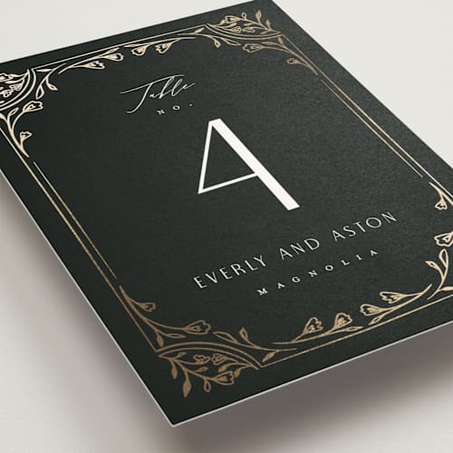 This is a onyx table numbers with foil pressed by Nicoletta Savod called majesty printing on doublethick in standard