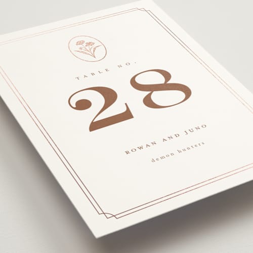 This is a rose table numbers with foil pressed by chocomocacino called fleur-de-sel printing on doublethick in standard