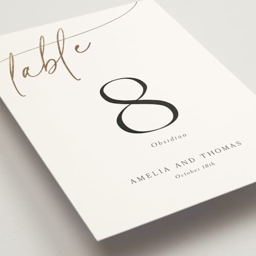 This is a marshmallow table numbers with foil pressed by Kaydi Bishop called the wedding printing on doublethick in standard