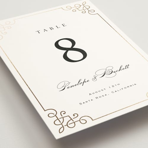 This is a pearl table numbers with foil pressed by Janean Hinger called intertwined printing on doublethick in standard
