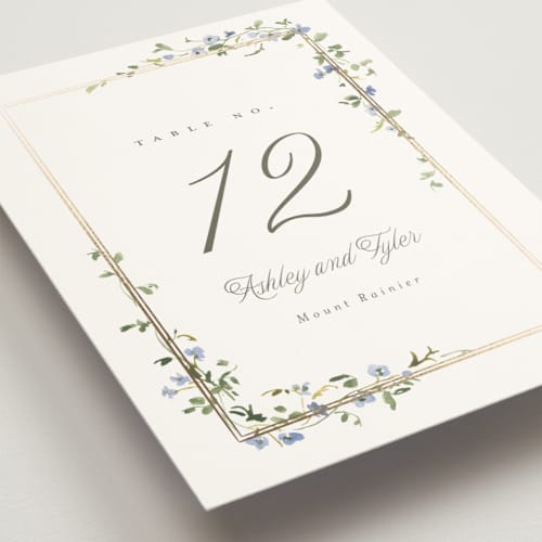 This is a bluebell table numbers with foil pressed by Everett Paper Goods called flowering vine printing on doublethick in standard
