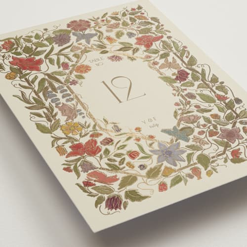 This is a mint table numbers with foil pressed by Simona Camp called radiant botany printing on doublethick in standard