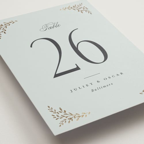 This is a mist table numbers with foil pressed by Laura Hankins called enchanted printing on doublethick in standard