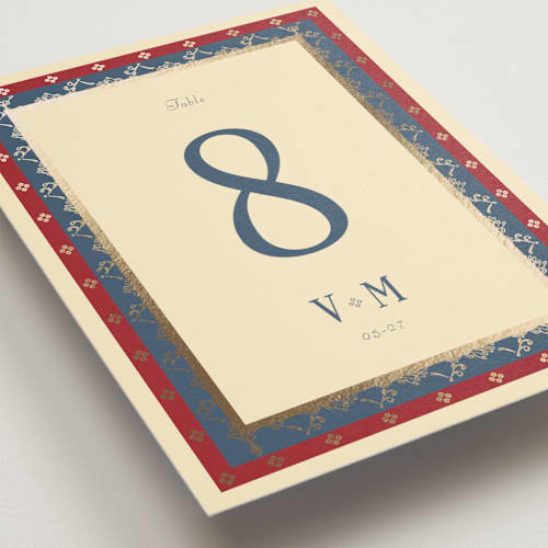 This is a navy table numbers with foil pressed by Baumbirdy called woven printing on doublethick in standard